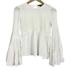 Y2K American Eagle Fairy Flared Long Sleeve Smocked Blouse XS White Angel Dainty